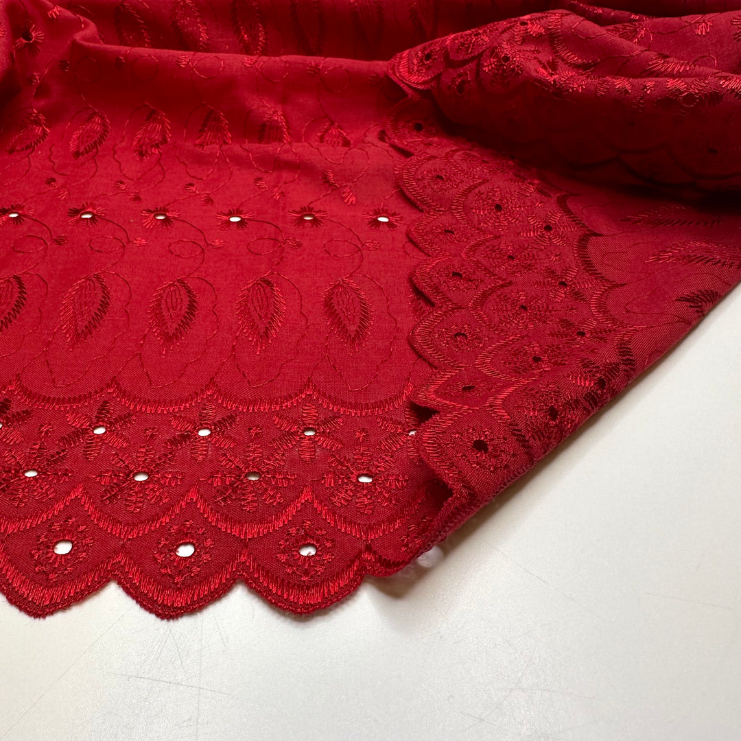 Inspired By Dior - Embroidered Eyelet Poly Woven - Red Floral - 3.5M Bundle