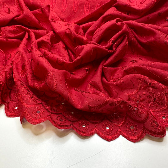 Inspired By Dior - Embroidered Eyelet Poly Woven - Red Floral - 3.5M Bundle