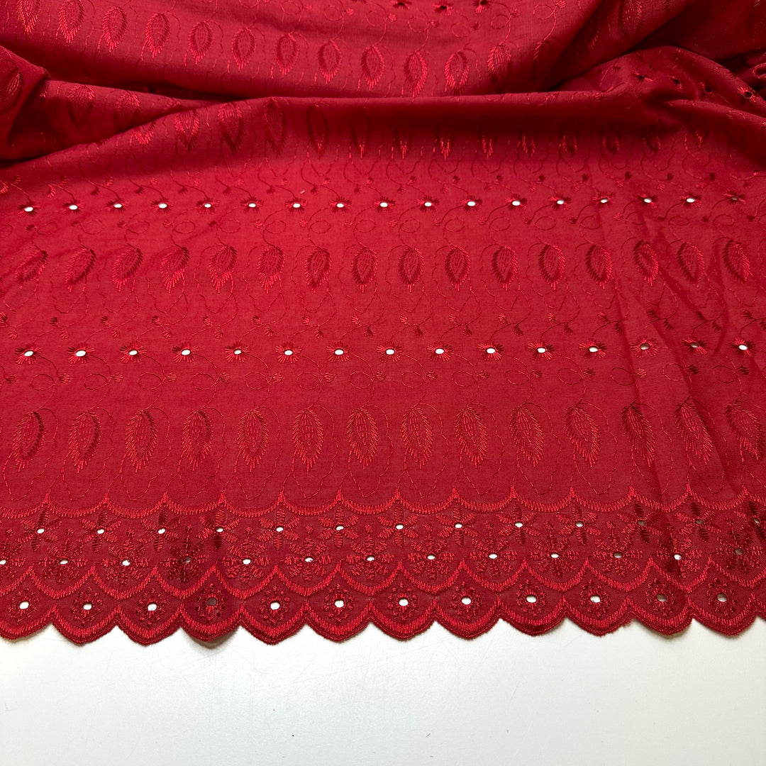 Inspired By Dior - Embroidered Eyelet Poly Woven - Red Floral - 3.5M Bundle