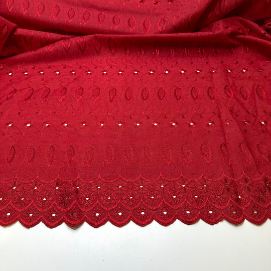 Inspired By Dior - Embroidered Eyelet Poly Woven - Red Floral - 3.5M Bundle
