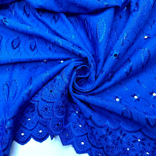 Influenced By Versace - Embroidered Eyelet Polyester Blend Woven - Blue Floral - 2.3M Bundle