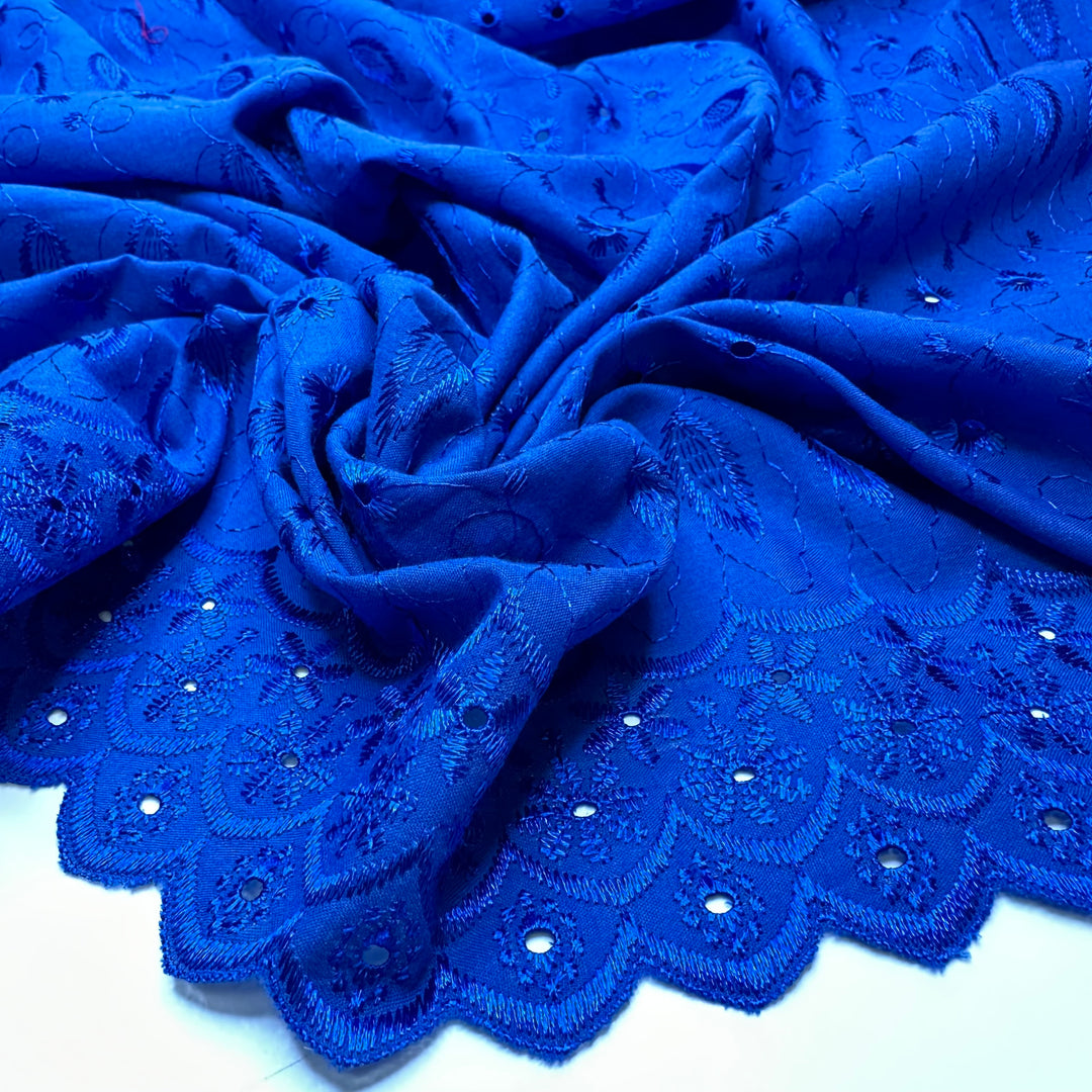 Influenced By Versace - Embroidered Eyelet Polyester Blend Woven - Blue Floral - 2.3M Bundle