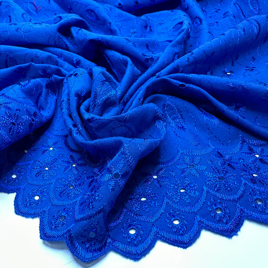 Influenced By Versace - Embroidered Eyelet Polyester Blend Woven - Blue Floral - 2.3M Bundle