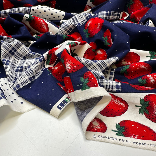 UB - Picnic In The Park Every Day - Cotton/Poly Woven - Navy Multi Strawberry Plaid - 2M Bundle