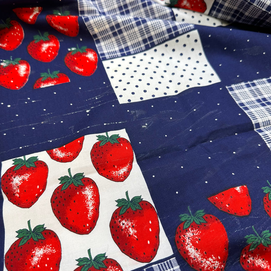 UB - Picnic In The Park Every Day - Cotton/Poly Woven - Navy Multi Strawberry Plaid - 2M Bundle