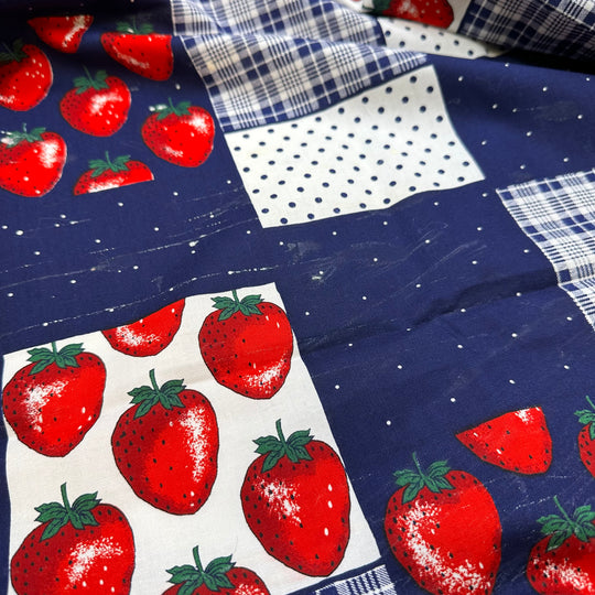 UB - Picnic In The Park Every Day - Cotton/Poly Woven - Navy Multi Strawberry Plaid - 2M Bundle