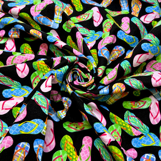 UB - Flip Floppin On The Boardwalk - Cotton Blend Woven - Black Multi Flip Flops - 1.5M Bundle