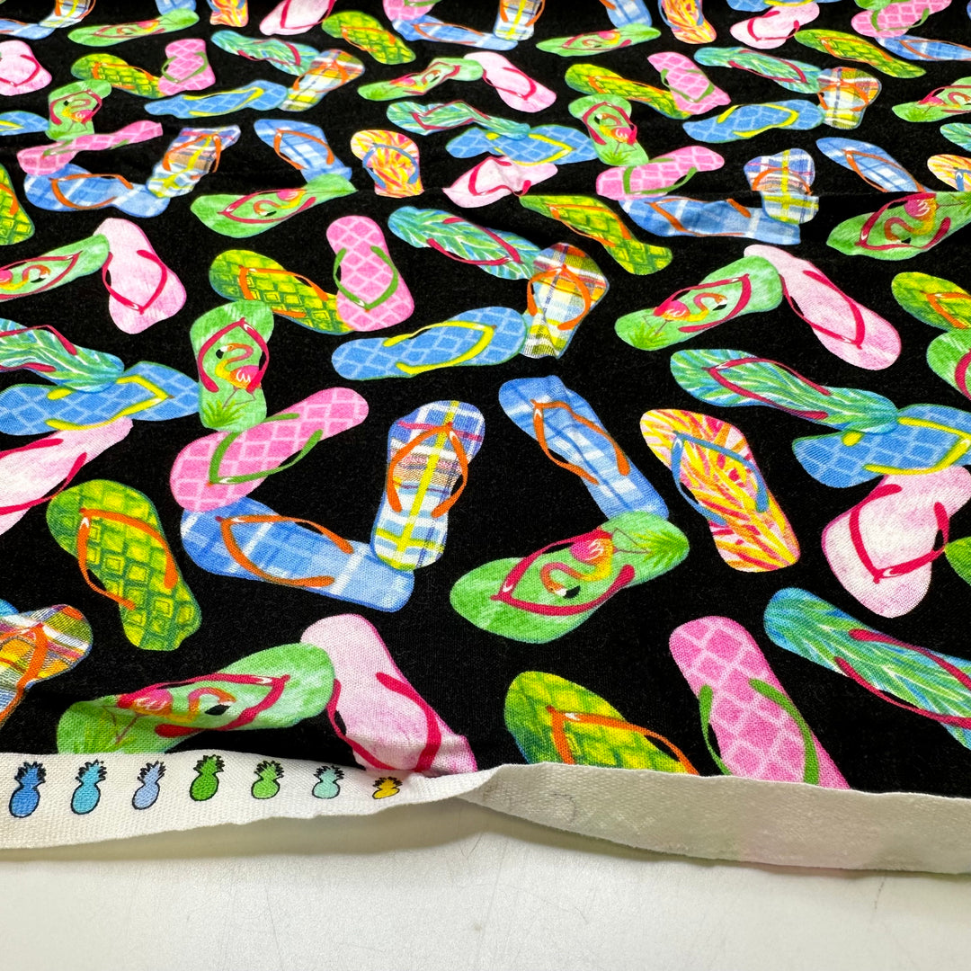 UB - Flip Floppin On The Boardwalk - Cotton Blend Woven - Black Multi Flip Flops - 1.5M Bundle