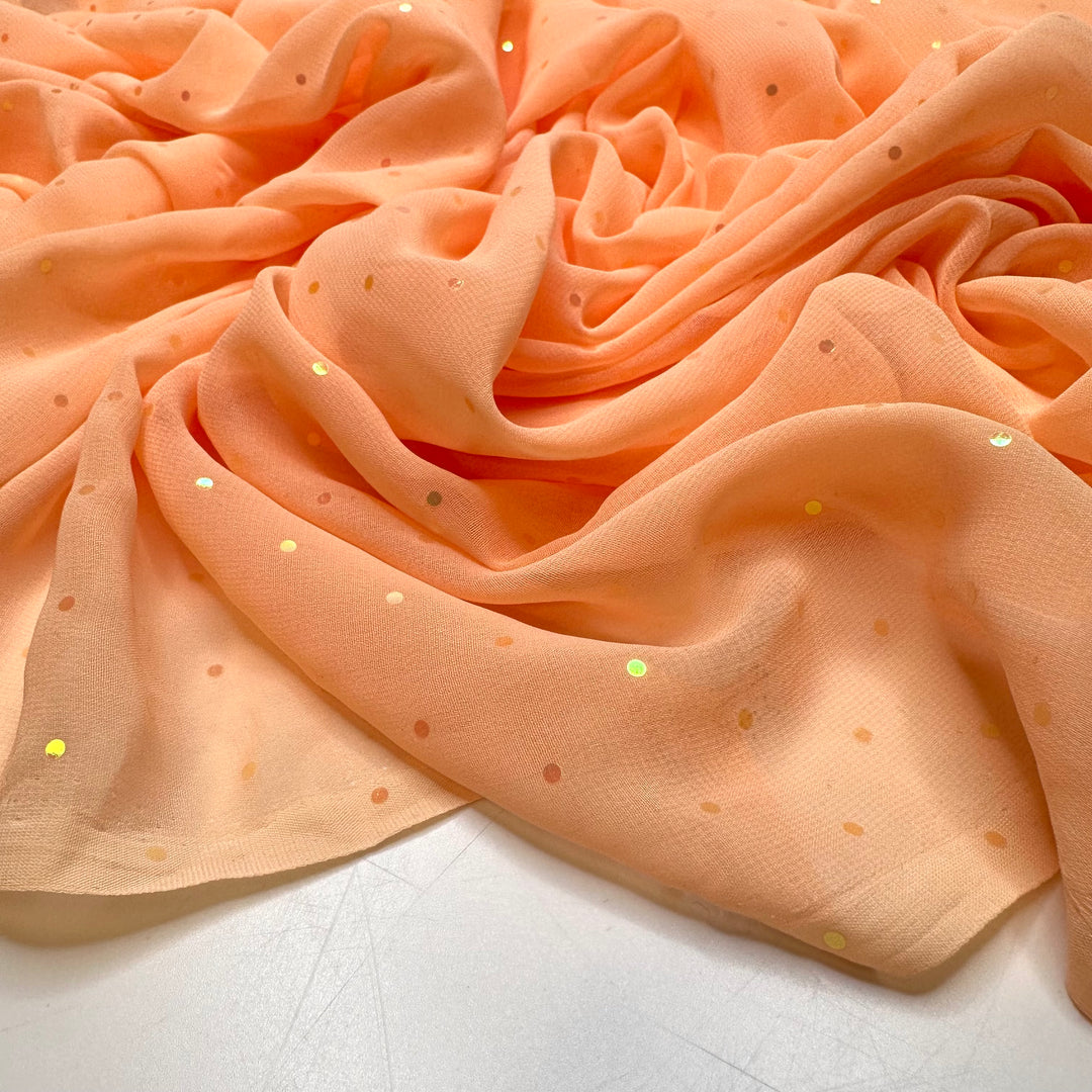 Sweeping Up The Glitter - Chiffon Poly Woven - Light Peach Polka Dots - 1.4M Bundle