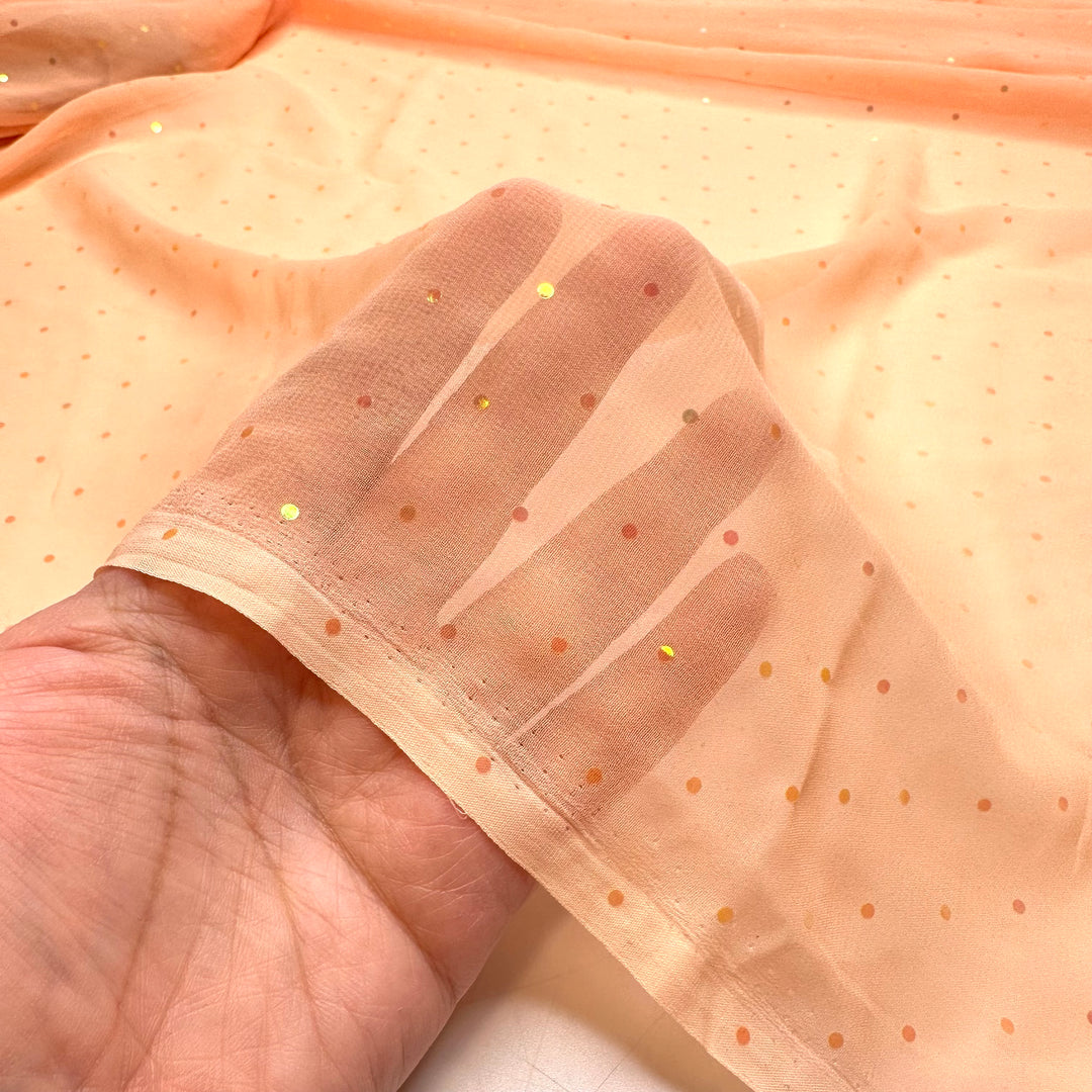 Sweeping Up The Glitter - Chiffon Poly Woven - Light Peach Polka Dots - 1.4M Bundle