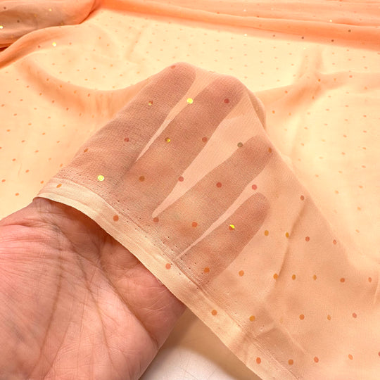 Sweeping Up The Glitter - Chiffon Poly Woven - Light Peach Polka Dots - 1.4M Bundle