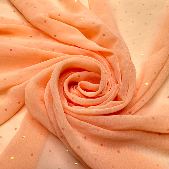 Sweeping Up The Glitter - Chiffon Poly Woven - Light Peach Polka Dots - 1.4M Bundle