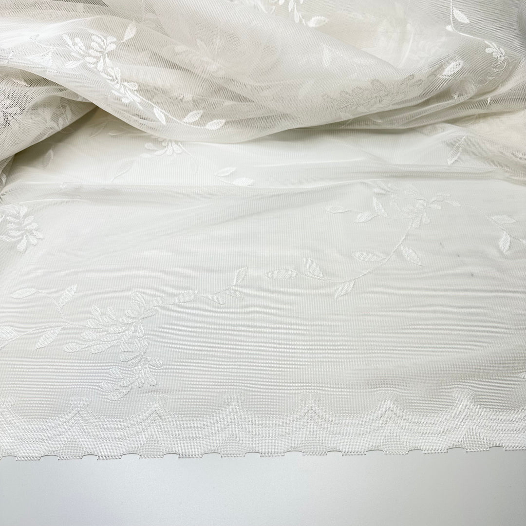 Hanging Out With Grandma - Embroidered Design Mesh Synthetic Woven - White Floral - 2.6M Bundle