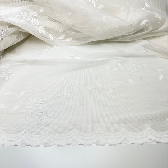 Hanging Out With Grandma - Embroidered Design Mesh Synthetic Woven - White Floral - 2.6M Bundle