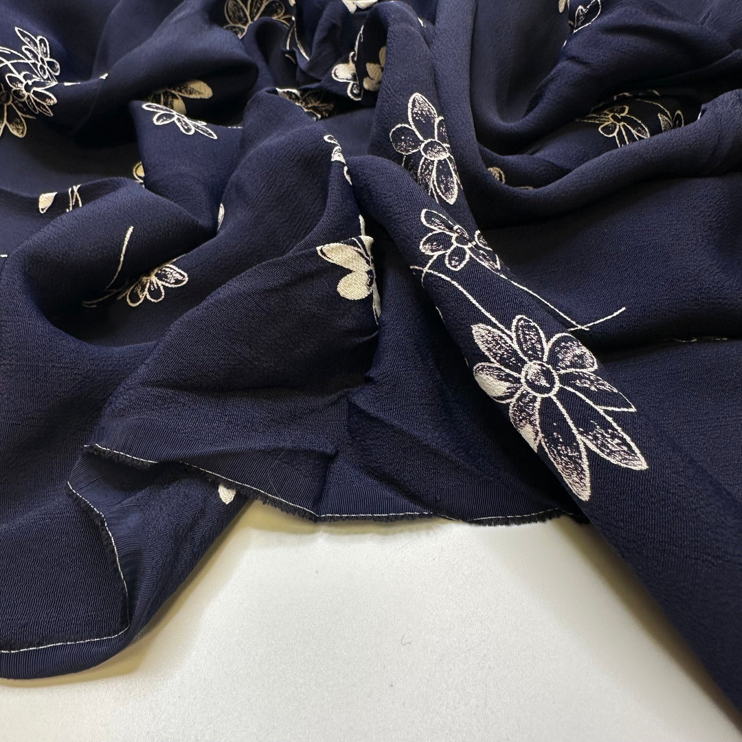 Water Shooting Flower - Cotton Blend Woven - Navy/White Floral - 1.1M Bundle