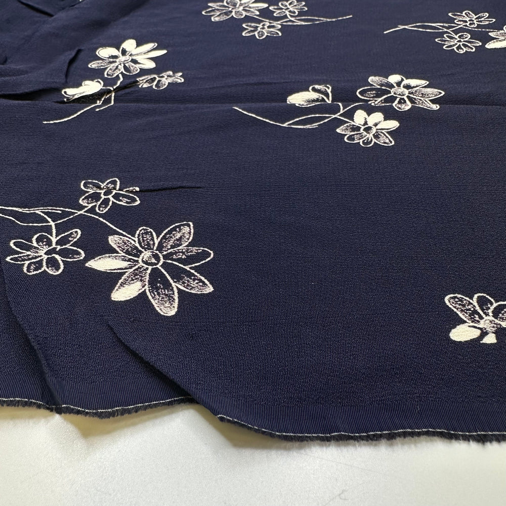 Water Shooting Flower - Cotton Blend Woven - Navy/White Floral - 1.1M Bundle