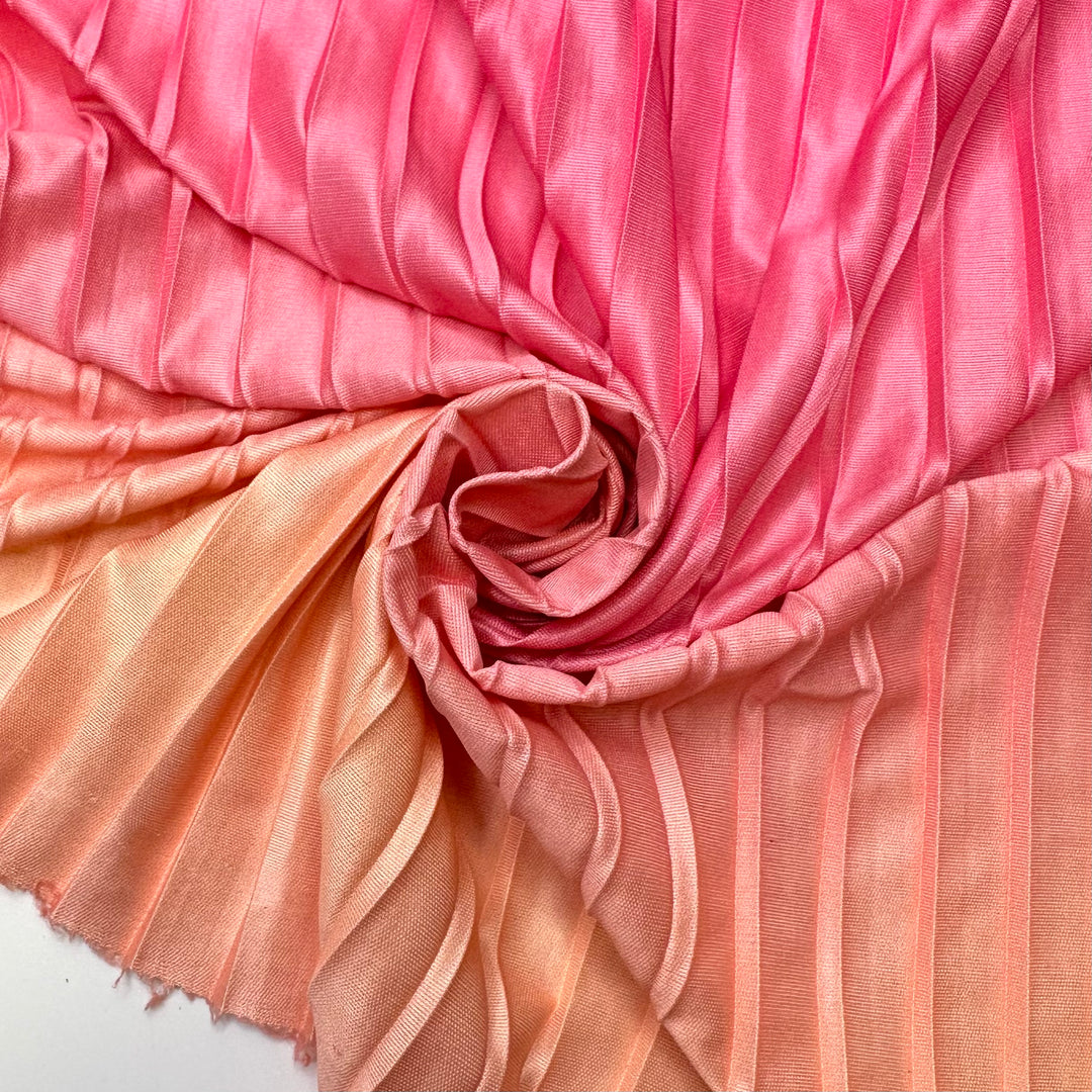 Drawing On A Moustache - Pleated Fabric Jersey Poly Knit - Pink/Orange Ombre - 1.9M Bundle