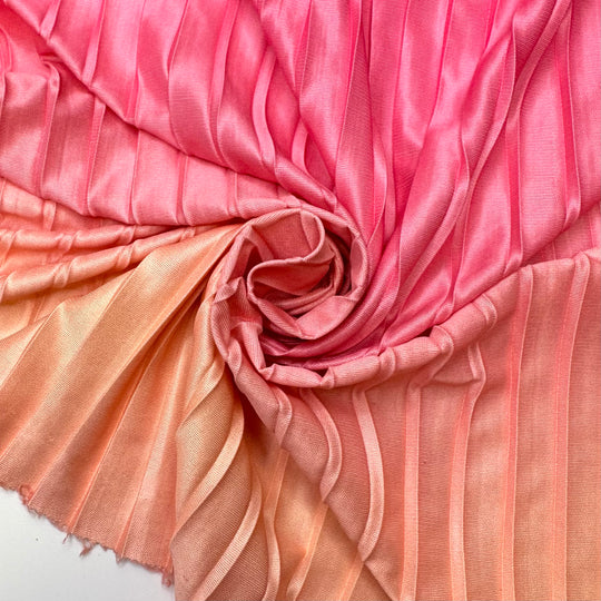 Drawing On A Moustache - Pleated Fabric Jersey Poly Knit - Pink/Orange Ombre - 1.9M Bundle