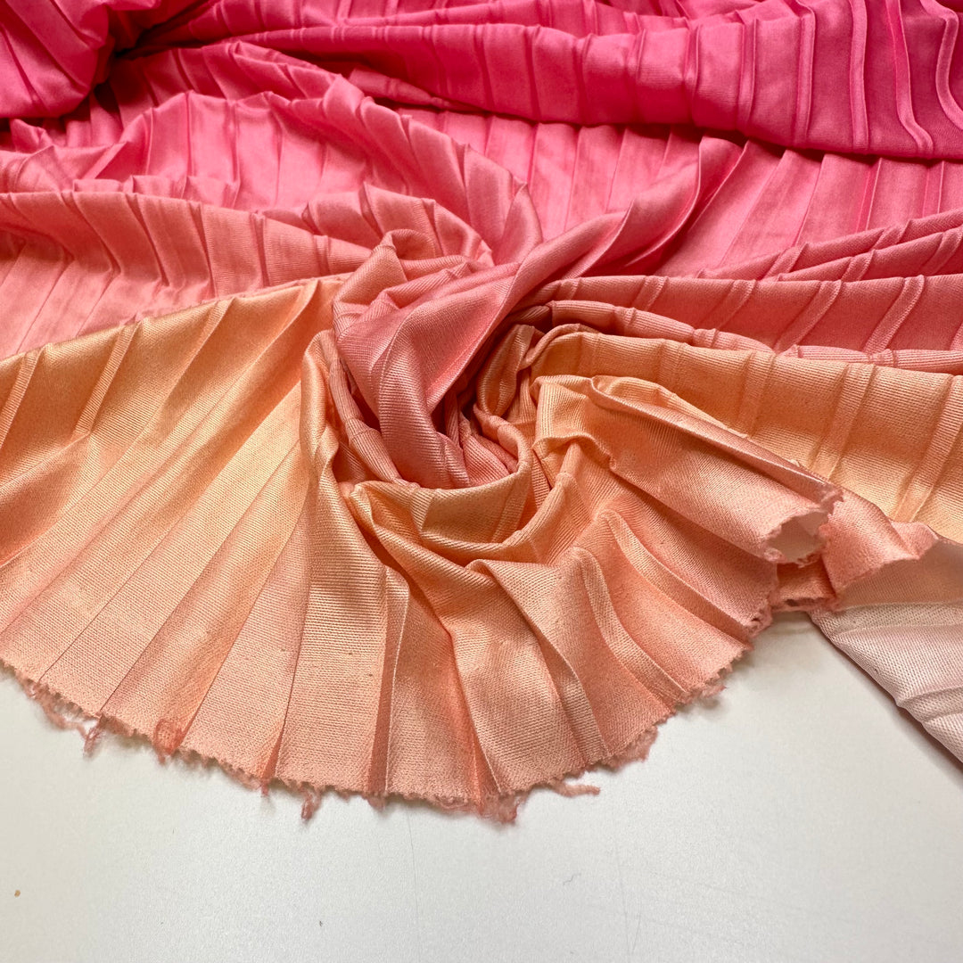 Drawing On A Moustache - Pleated Fabric Jersey Poly Knit - Pink/Orange Ombre - 1.9M Bundle