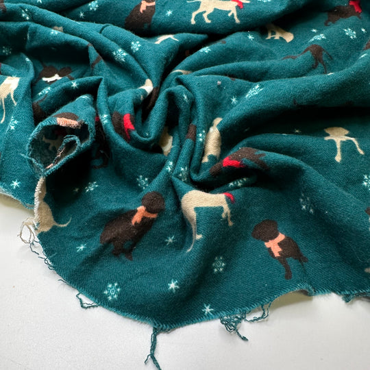 Have You Seen My Invisible Dog - Flanel Cotton Woven - Green Multi Dogs - 1M Bundle