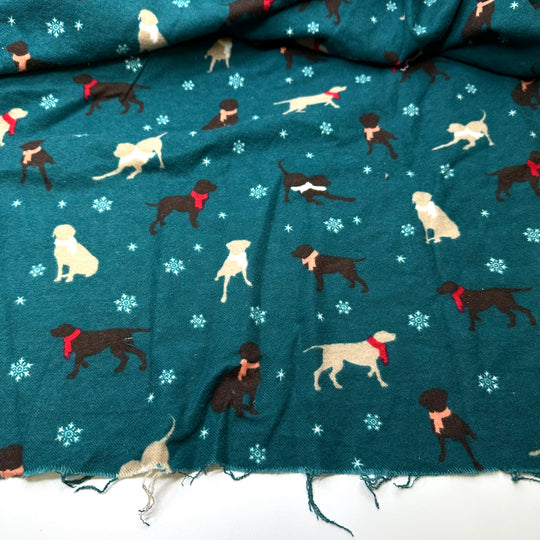Have You Seen My Invisible Dog - Flanel Cotton Woven - Green Multi Dogs - 1M Bundle