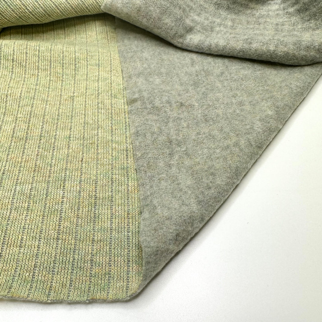 UB - Flying Over Fields - Fleece On One Side Rib Knit Wool Blend Knit - Light Grey/Green - 1.6M Bundle
