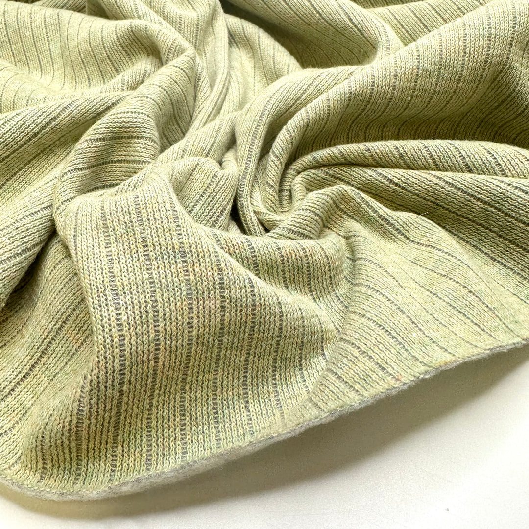 UB - Flying Over Fields - Fleece On One Side Rib Knit Wool Blend Knit - Light Grey/Green - 1.6M Bundle