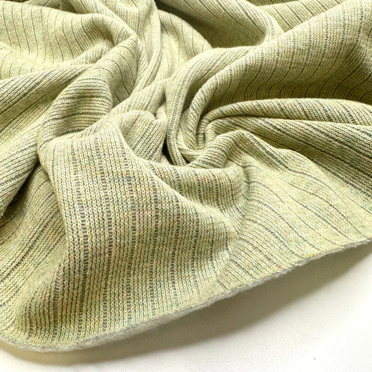 UB - Flying Over Fields - Fleece On One Side Rib Knit Wool Blend Knit - Light Grey/Green - 1.6M Bundle
