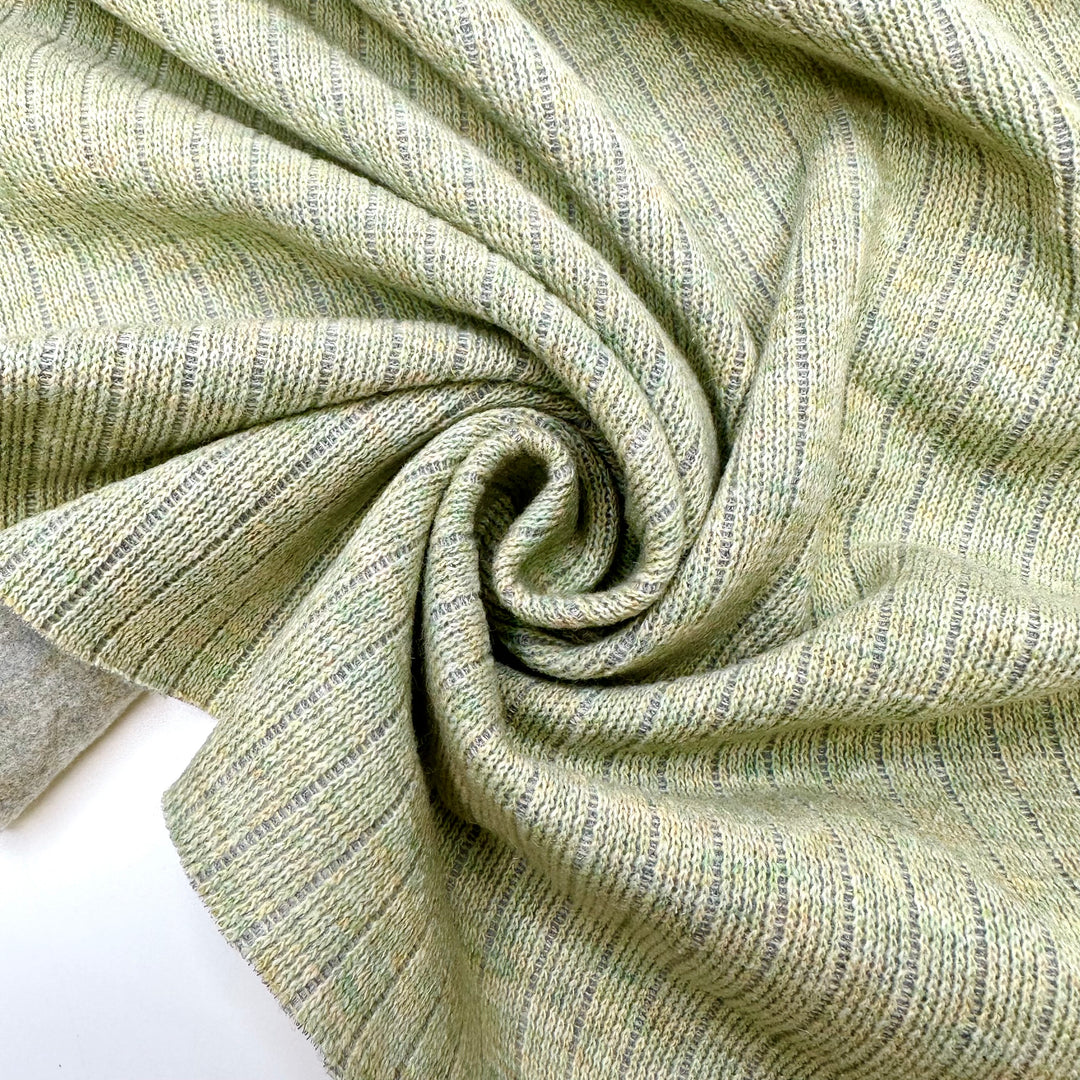 UB - Flying Over Fields - Fleece On One Side Rib Knit Wool Blend Knit - Light Grey/Green - 1.6M Bundle