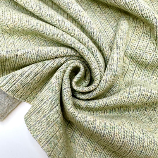 UB - Flying Over Fields - Fleece On One Side Rib Knit Wool Blend Knit - Light Grey/Green - 1.6M Bundle