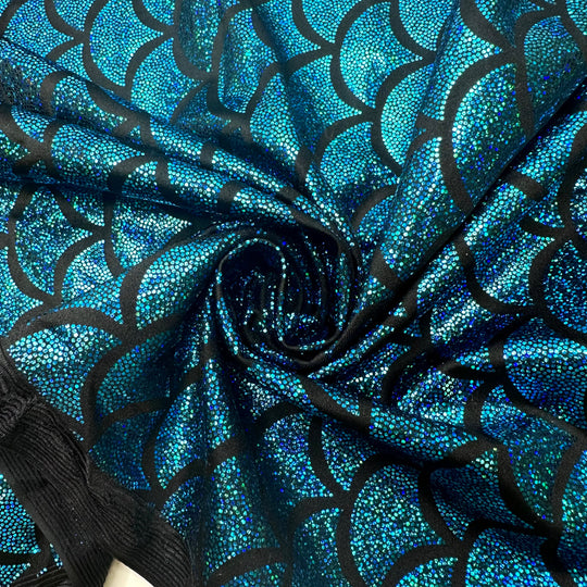 UB - Professional Mermaid - Lycra Poly/Spandex Knit - Blue/Black Geometric - 1.6M Bundle
