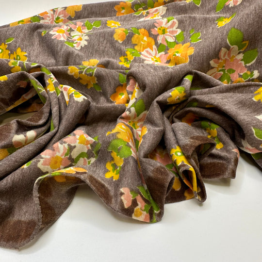 Marigolds Everywhere - Vintage Jersey Cotton/Poly Knit - Light Beige Multi Floral - 2M Bundle