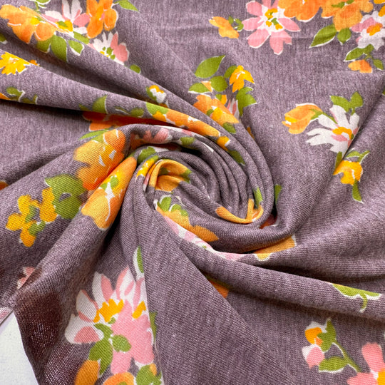 Marigolds Everywhere - Vintage Jersey Cotton/Poly Knit - Light Beige Multi Floral - 2M Bundle