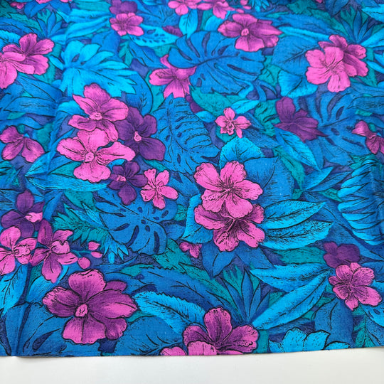 Hibiscus Palms - Cotton Woven - Blue/Pink Floral - 2.05M Bundle