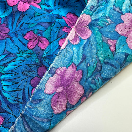 Hibiscus Palms - Cotton Woven - Blue/Pink Floral - 2.05M Bundle
