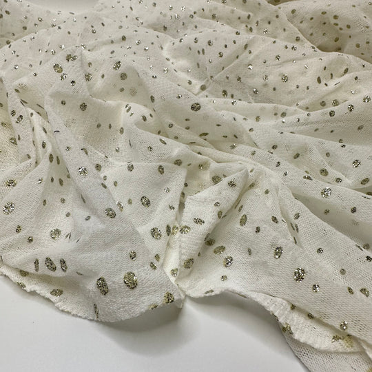 Pollinating The Air - Glitter Mesh Poly Knit - Cream/Silver Polka Dots - 0.9M Bundle