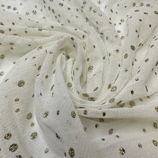 Pollinating The Air - Glitter Mesh Poly Knit - Cream/Silver Polka Dots - 0.9M Bundle