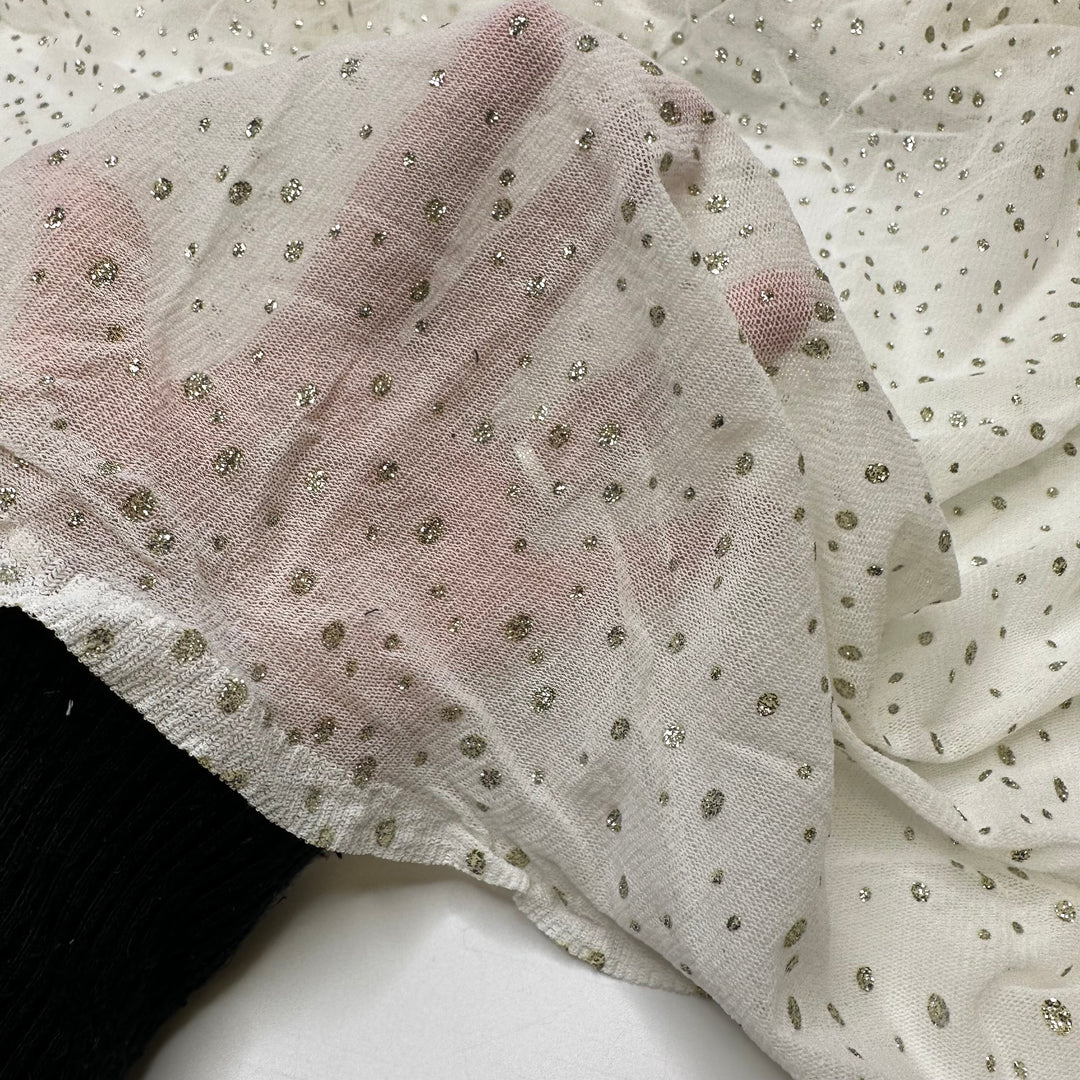 Pollinating The Air - Glitter Mesh Poly Knit - Cream/Silver Polka Dots - 0.9M Bundle
