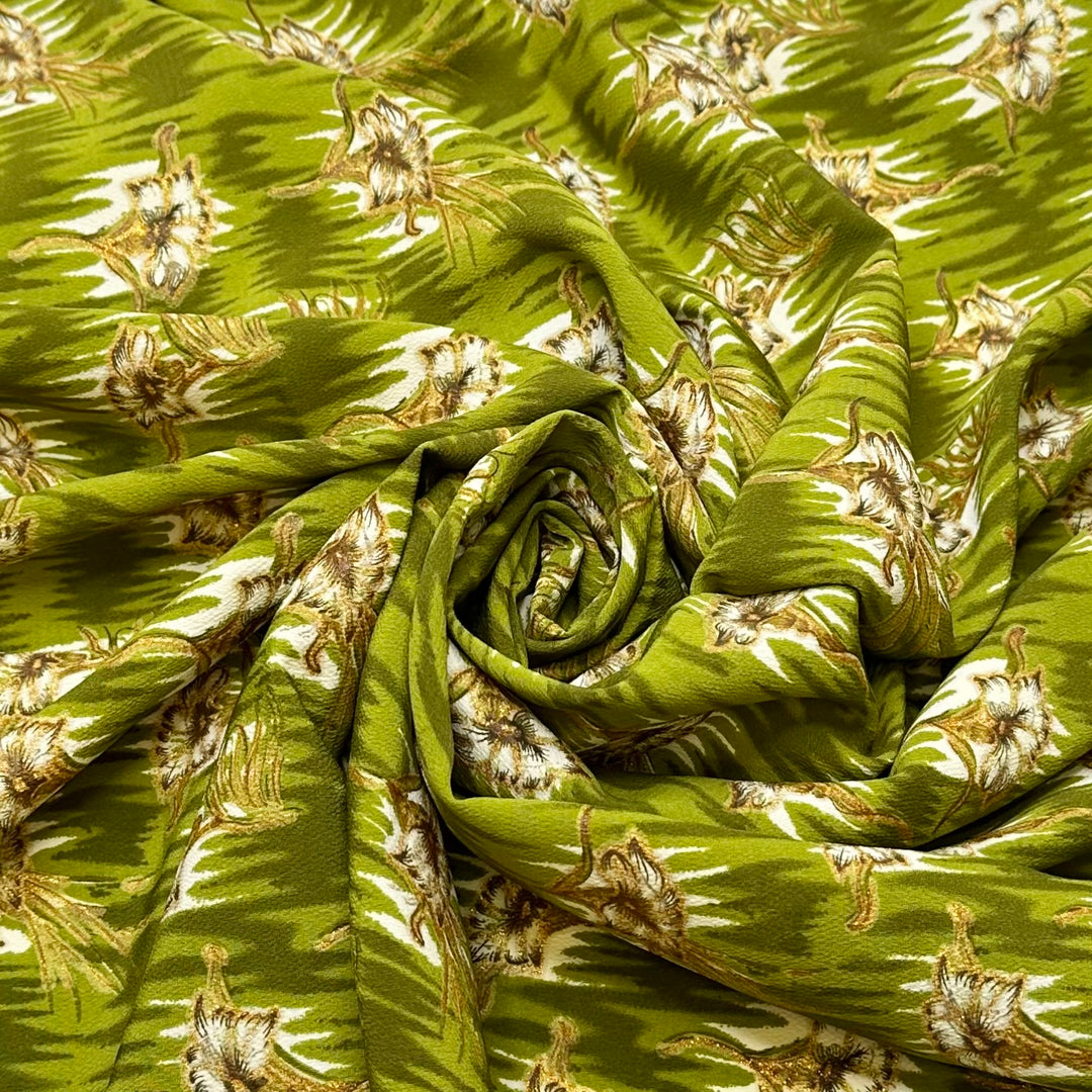 Field Of Flowers At Sunset - Glitter Crepe Polyester Blend Woven - Green Multi Floral - 2.35M Bundle