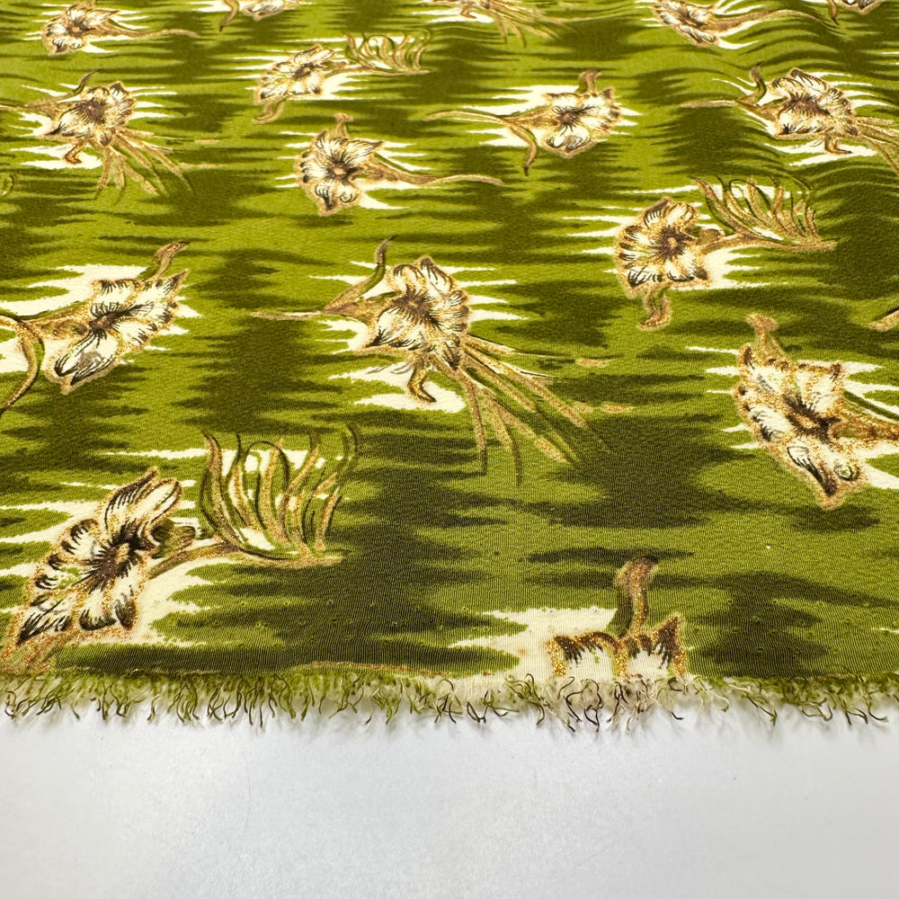 Field Of Flowers At Sunset - Glitter Crepe Polyester Blend Woven - Green Multi Floral - 2.35M Bundle