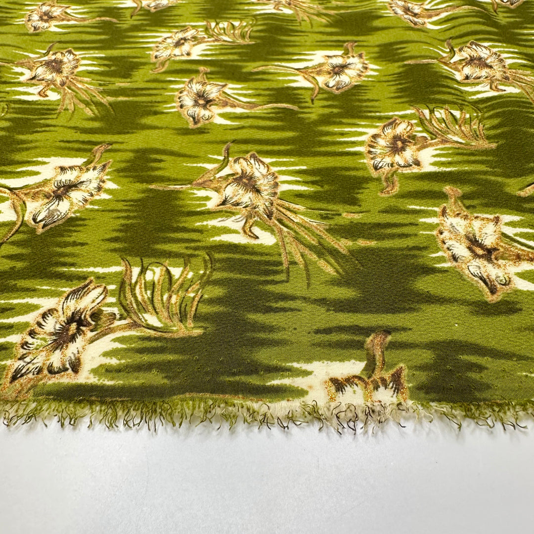 Field Of Flowers At Sunset - Glitter Crepe Polyester Blend Woven - Green Multi Floral - 2.35M Bundle