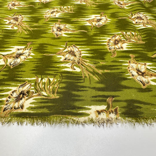 Field Of Flowers At Sunset - Glitter Crepe Polyester Blend Woven - Green Multi Floral - 2.35M Bundle