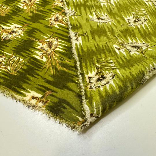 Field Of Flowers At Sunset - Glitter Crepe Polyester Blend Woven - Green Multi Floral - 2.35M Bundle