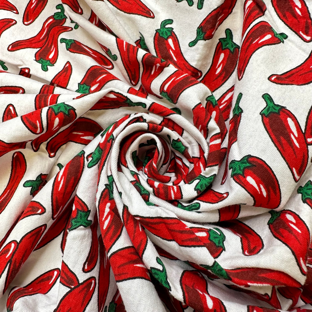 Capsicum - Cotton Blend Knit - White Multi Peppers - 1.05M Bundle