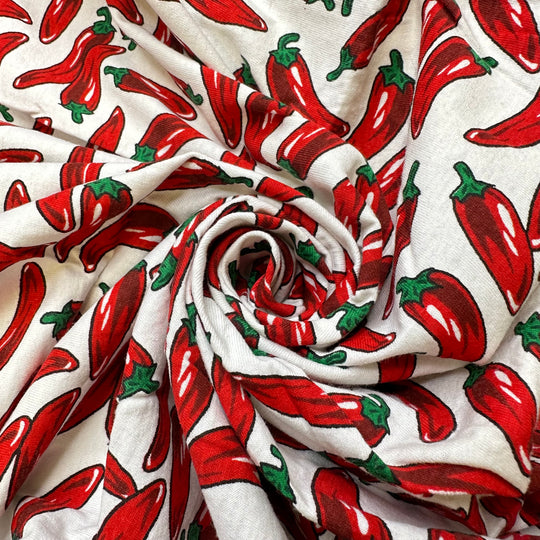 Capsicum - Cotton Blend Knit - White Multi Peppers - 1.05M Bundle