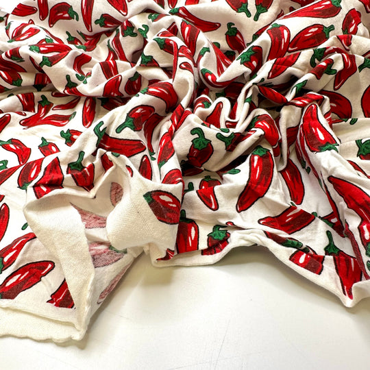 Capsicum - Cotton Blend Knit - White Multi Peppers - 1.05M Bundle