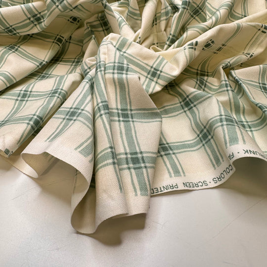 Euphorbia Characias - Screen Printed Cotton Woven - Light Cream/Green Plaid - 1M Bundle