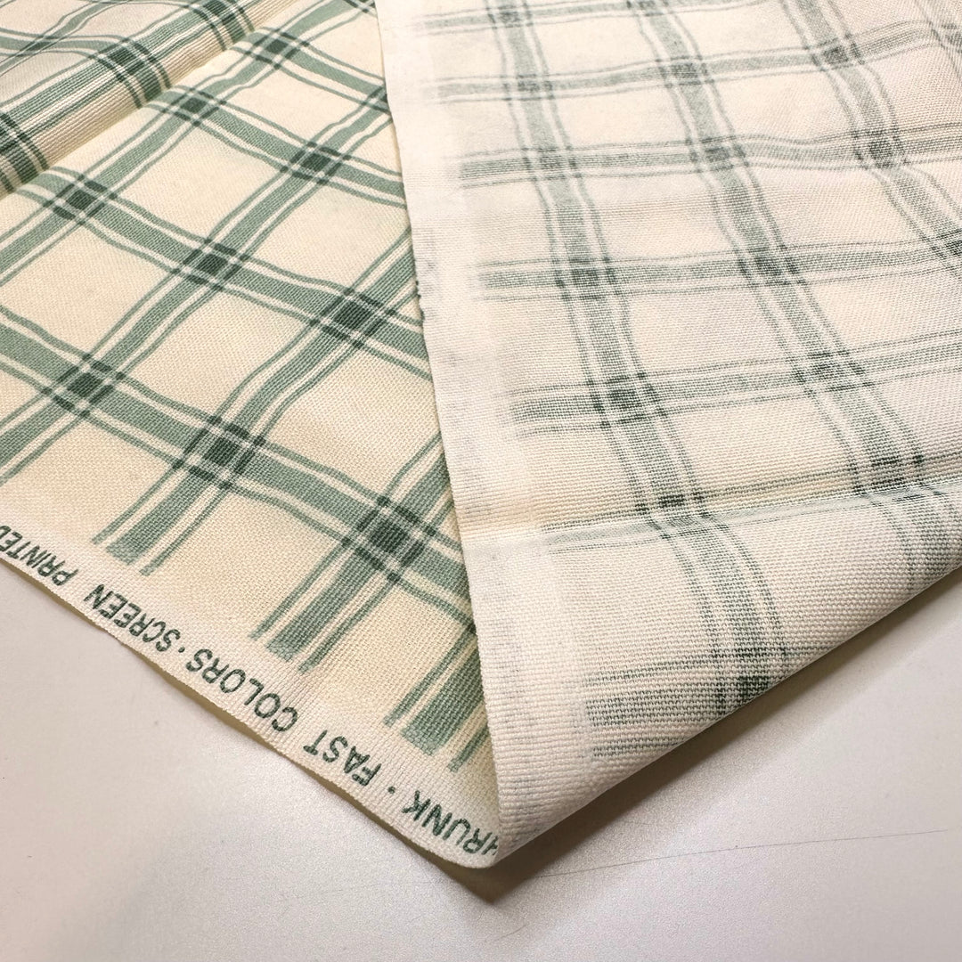 Euphorbia Characias - Screen Printed Cotton Woven - Light Cream/Green Plaid - 1M Bundle