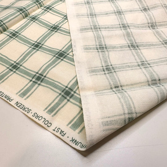 Euphorbia Characias - Screen Printed Cotton Woven - Light Cream/Green Plaid - 1M Bundle