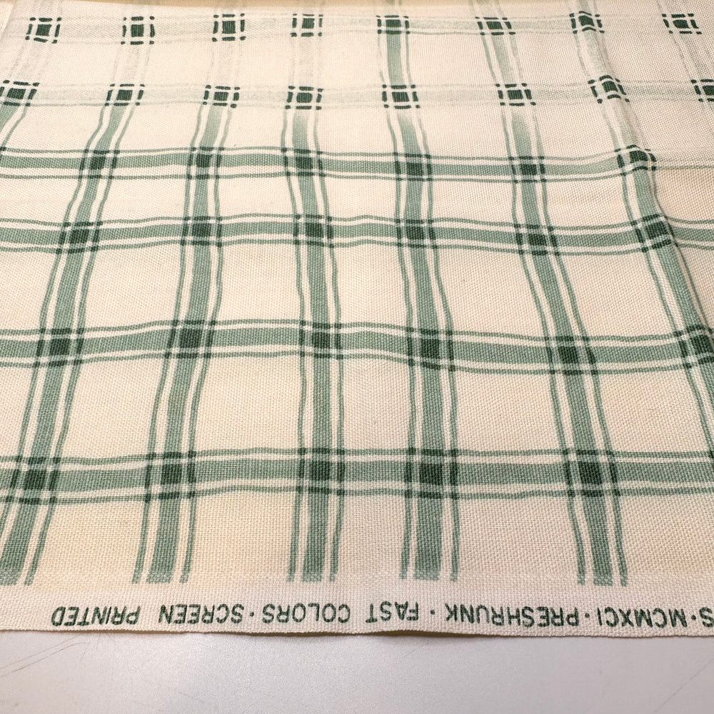 Euphorbia Characias - Screen Printed Cotton Woven - Light Cream/Green Plaid - 1M Bundle
